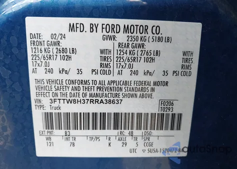 2024 Ford Maverick Xlt from USA, damaged, VIN 3FTTW8H37RRA38637